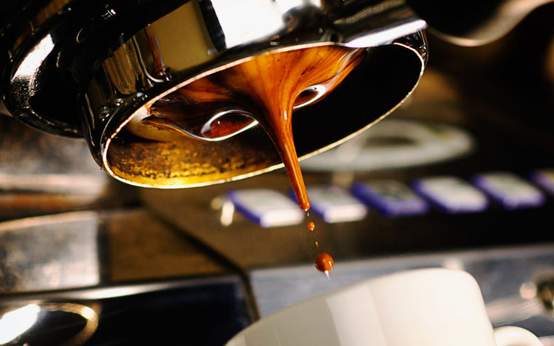 In the roasterie at 11R, we are constantly testing our coffee to make sure every batch is the best it can be. This is a close-up of a shot of espresso being pulled with a bottomless, or naked, portafilter.